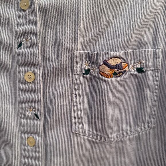 VTG Bill Blass Ladies Medium M Sleeveless Button Down Embroidered Garden Striped - Picture 9 of 9